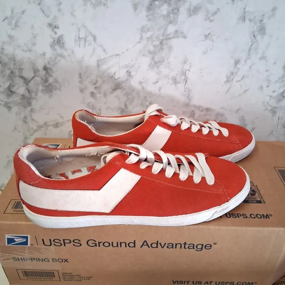 Pony Topstar Suede Ox Red Sneakers White Chevron Classic Low Top Sz 9.5 Women’s